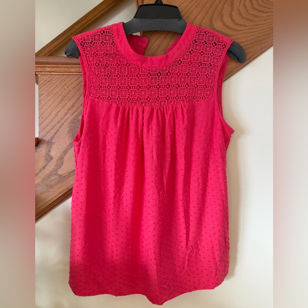 Daniel Rainn Pink Crochet Sleeveless Blouse A53